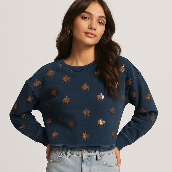 Pilcro by Anthropologie Navy Blue Sequin Embellished Sweatshirt – Size L - Picture 10 of 10